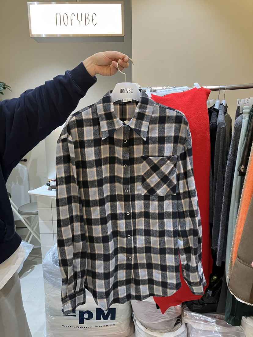 NOFYBE東大門㊣代購女裝新品推薦職業人氣25秋冬襯衫蕾絲衫格紋NOFYBE襯衫/蕾絲衫