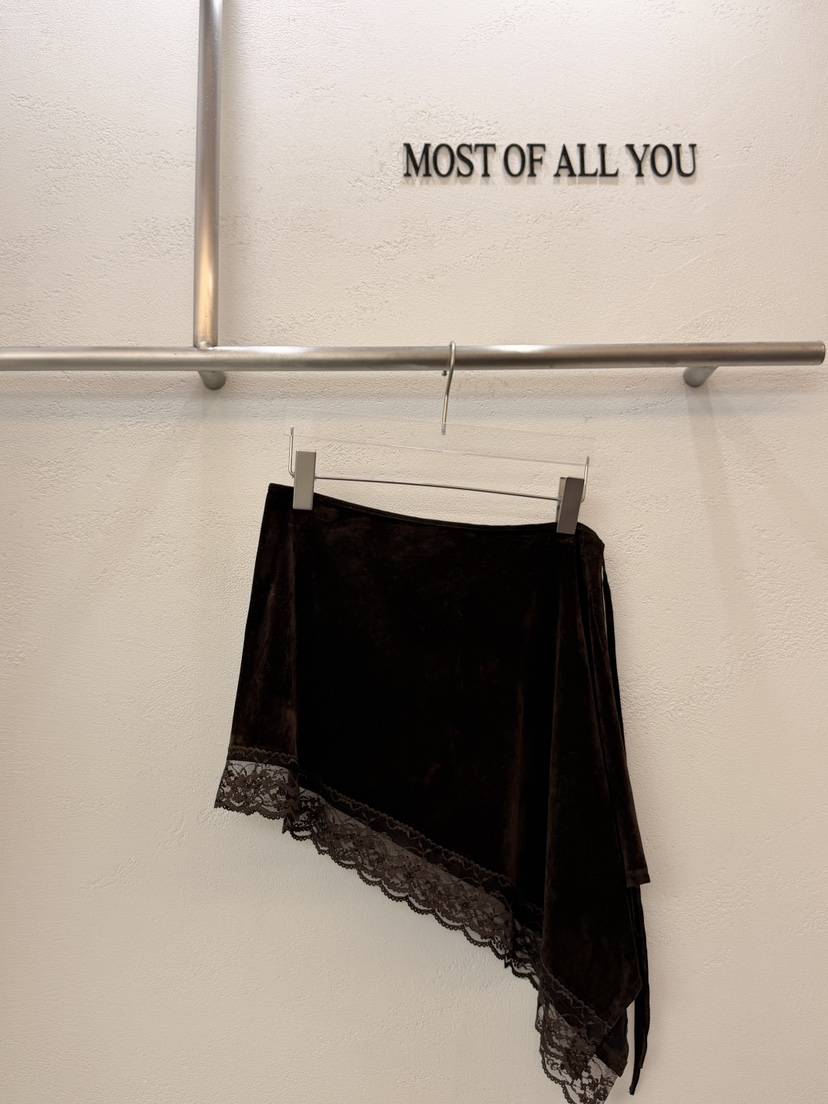MOST OF ALL U東大門㊣代購女士新品休閑短裙天鵝絨蕾絲MOST OF ALL U短裙