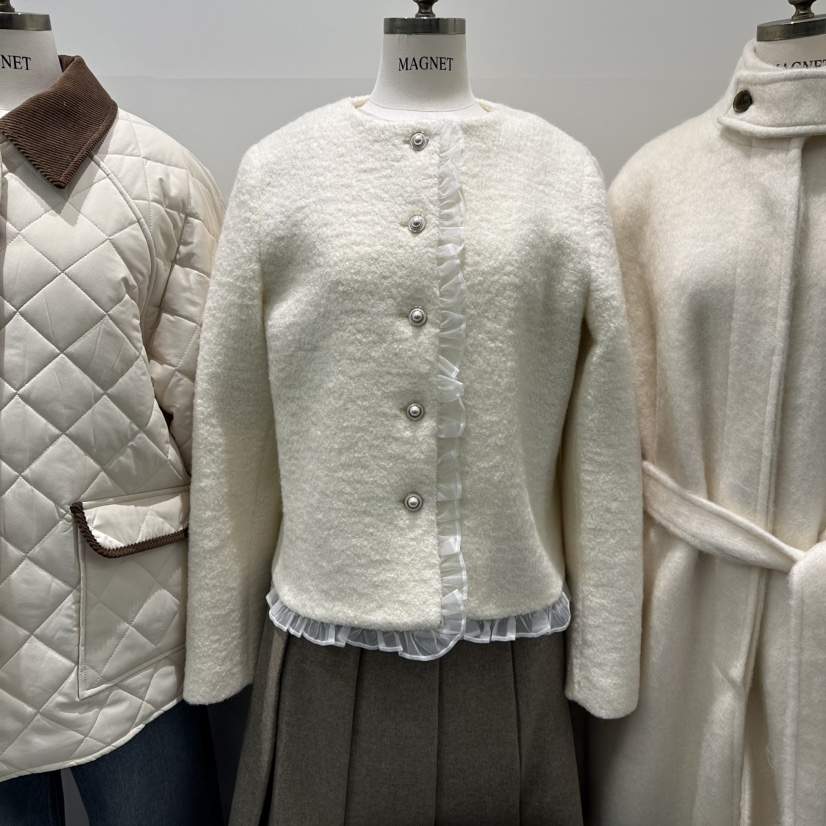 M.G.N韓國代購㊣女士新款休閑職業25秋冬人氣短款大衣荷葉邊MAGNET短款大衣