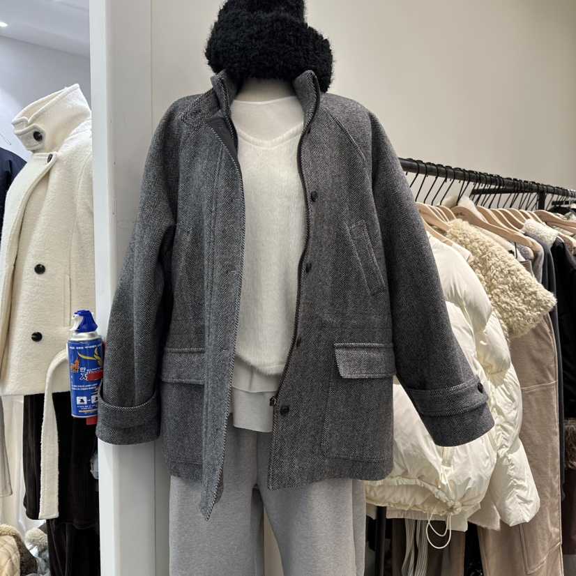 ORE-P東大門㊣實拍女裝新款熱賣職業休閑人氣短款大衣人字形ORE短款大衣