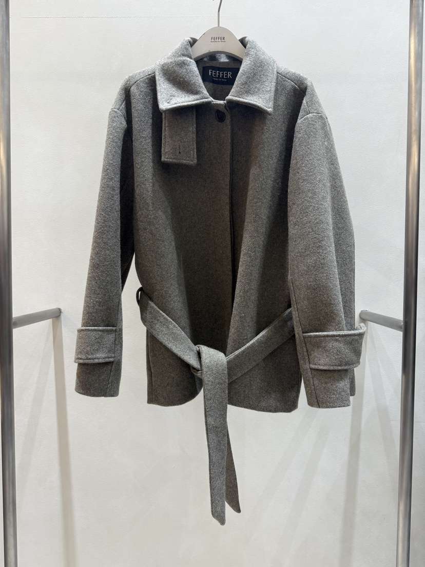 FEFFER東大門㊣實拍女裝新品人氣25秋冬熱賣短款大衣含腰帶FEFFER短款大衣