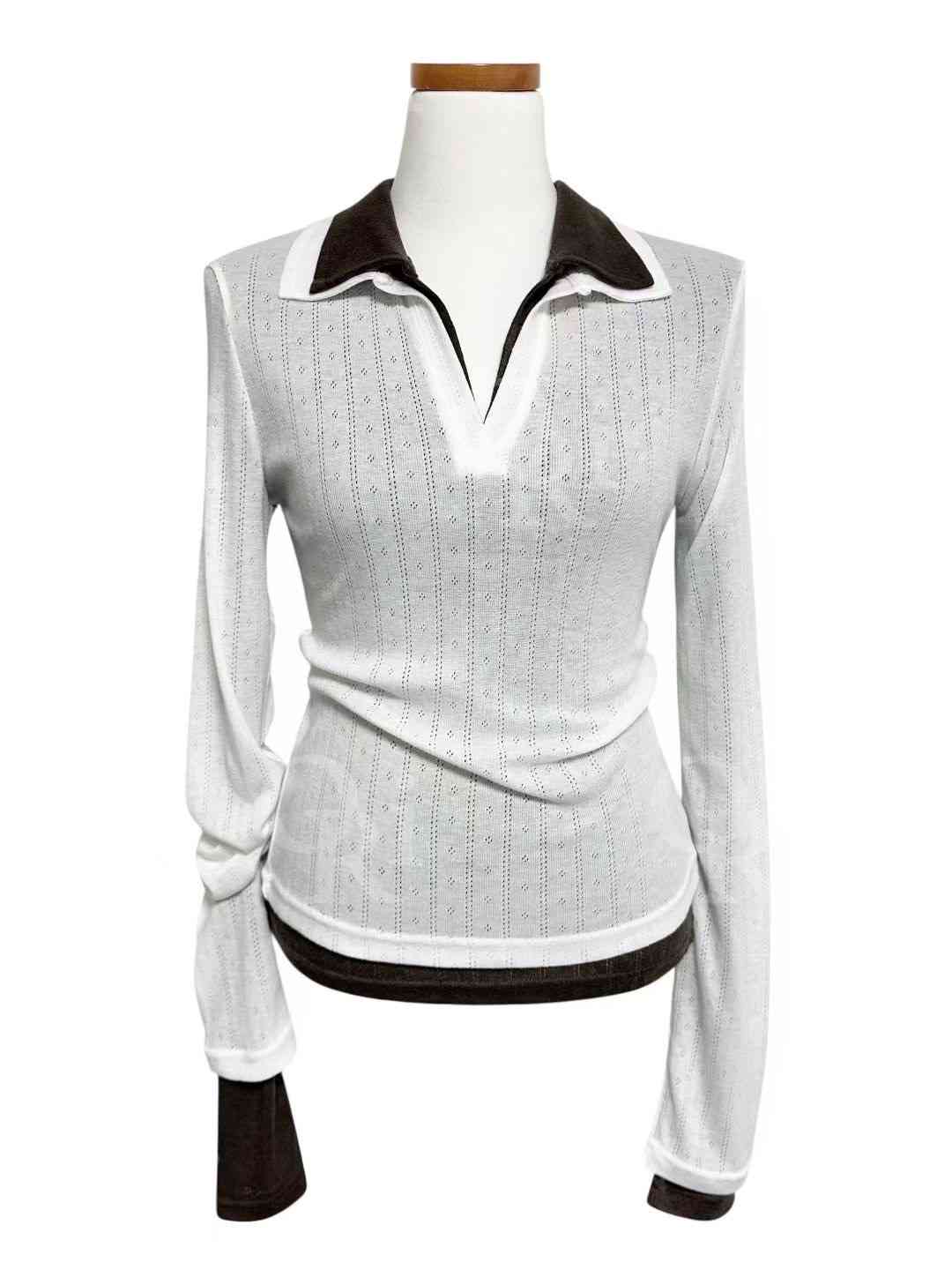 O-RI-오리-T東大門㊣直郵女裝新品人氣推薦休閑長袖T恤鏤空O-RI長袖T恤