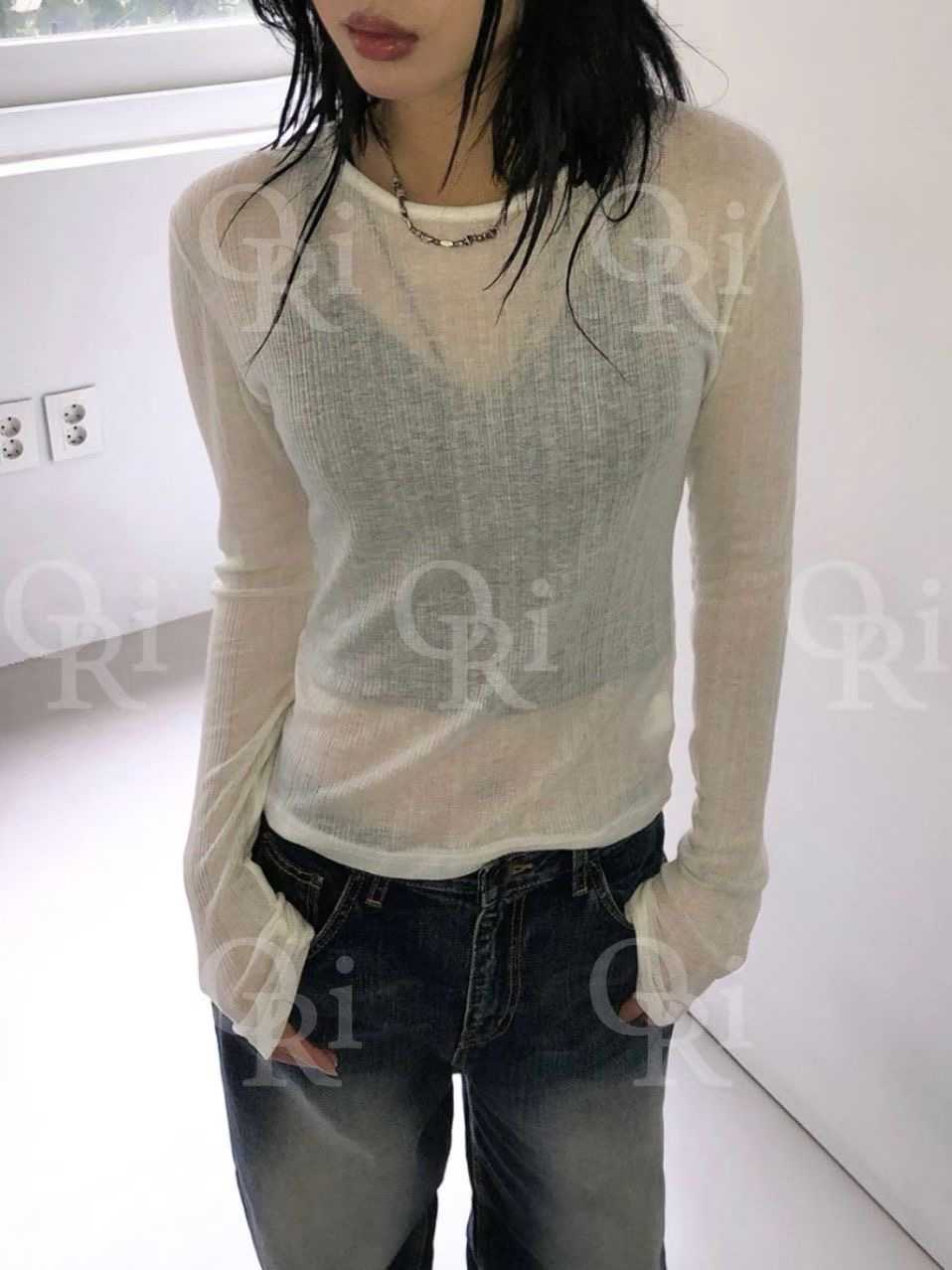 O-RI-오리-T東大門㊣直郵女士新品推薦熱賣長袖T恤不含腰帶O-RI長袖T恤