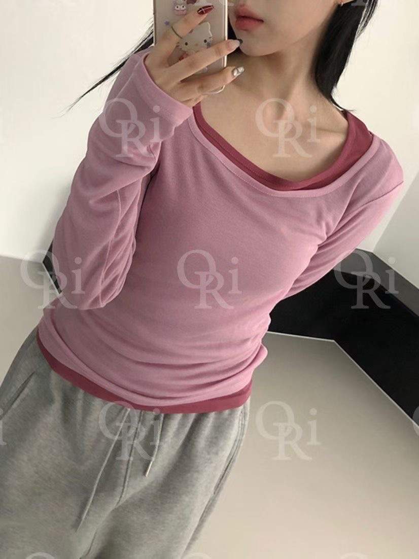 O-RI-오리-T東大門㊣實拍女裝新款熱賣人氣時尚長袖T恤天絲O-RI長袖T恤