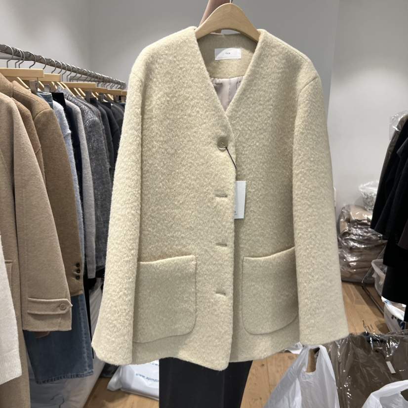 OUR-A韓國直郵㊣女裝新品熱賣推薦25秋冬職業短款大衣羊駝毛OUR/NOVAE短款大衣