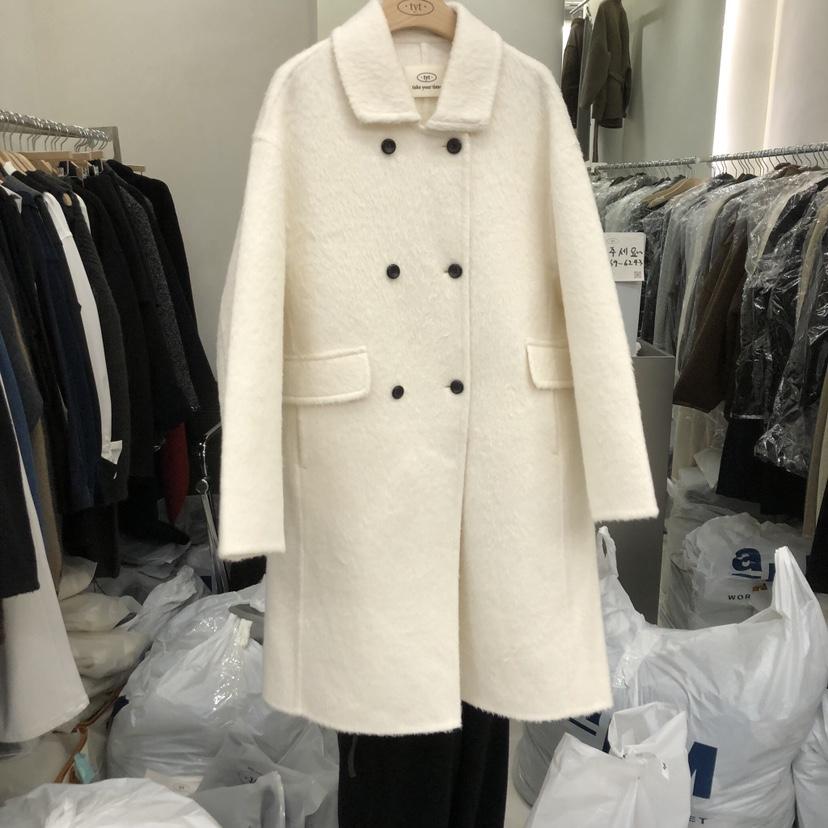 TAKE YOUE TIME韓國代購㊣女士新品人氣中長款大衣手工雙層TAKE YOUE TIME中長款大衣