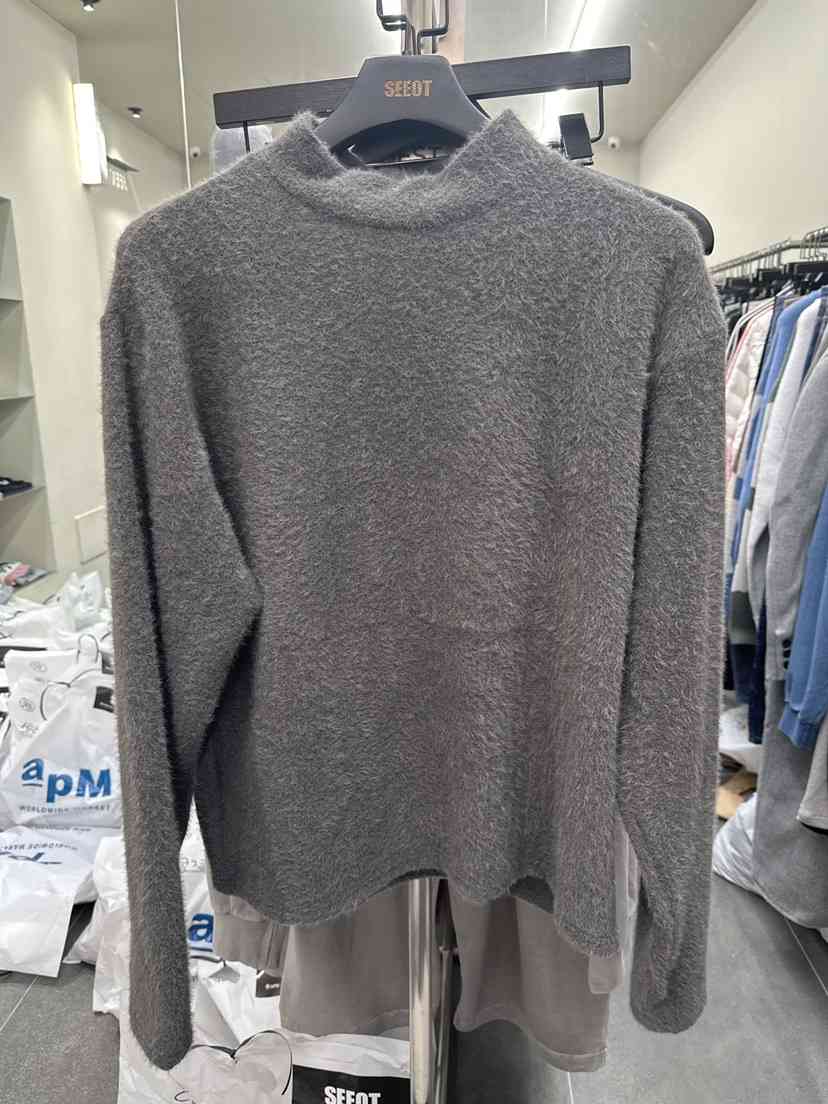 SEEOT東大門㊣代購女裝新款職業休閑針織衫男女同款毛絨短款SEEOT針織衫