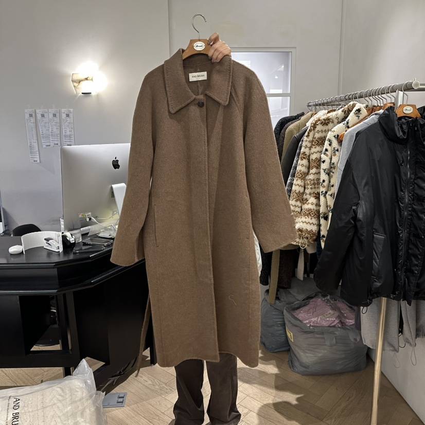 BRUSH-P東大門㊣實拍女士新款時尚25秋冬中長款大衣含腰帶BRUSH-P中長款大衣