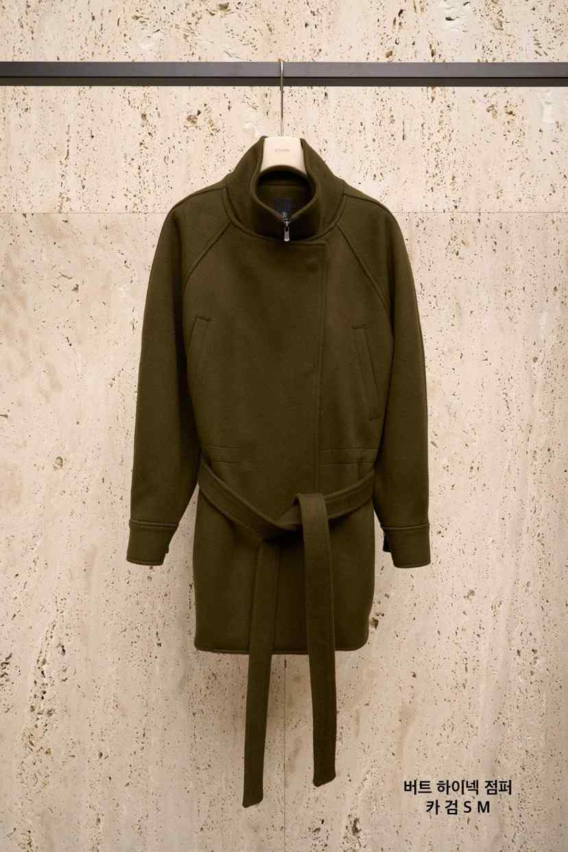 BLOSSOM韓國代購㊣女士新款時尚休閑熱賣中長款大衣含腰帶高領BLOSSOM中長款大衣