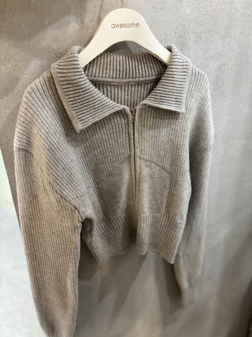 AWESOME-L韓國代購㊣女士新款時尚人氣休閑推薦針織衫拉鏈AWESOME-L針織衫