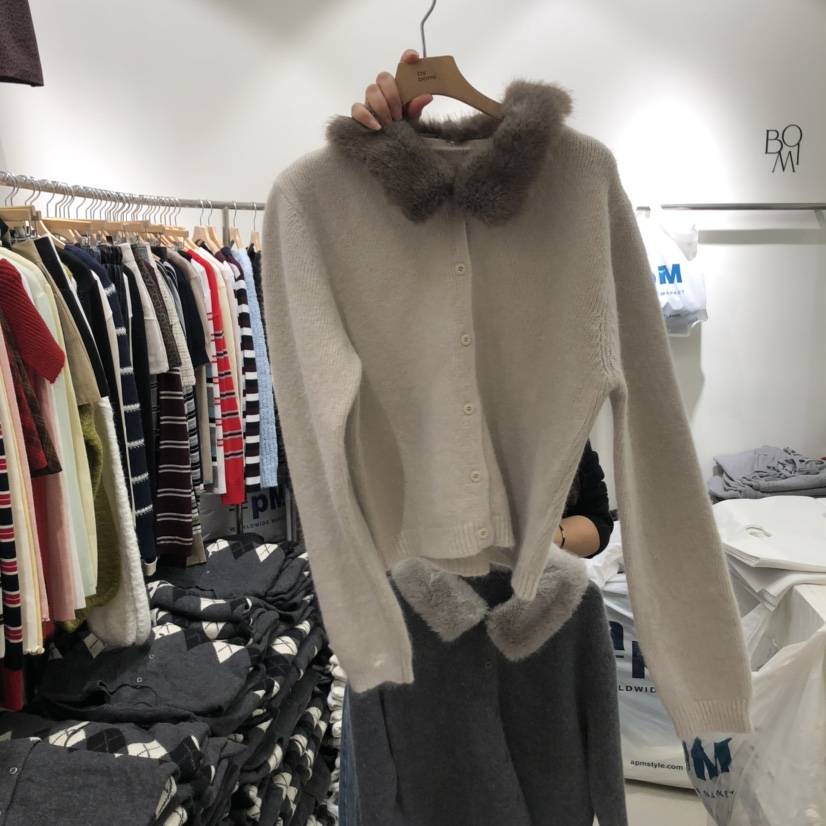 BY BOMI東大門㊣直郵女士新款推薦25秋冬職業針織衫毛皮開衫BY BOMI針織衫