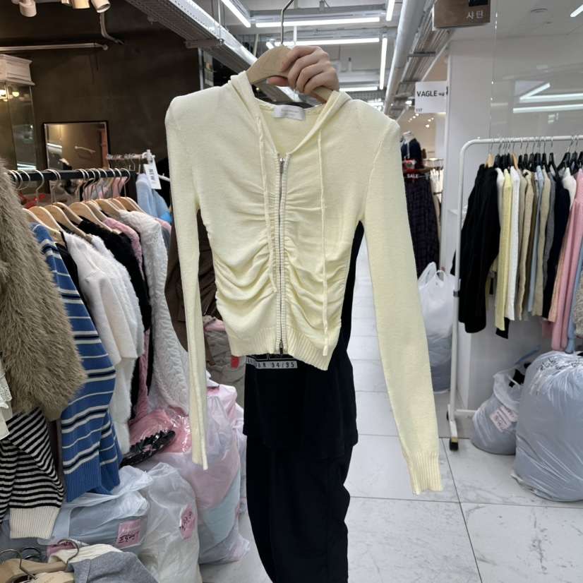 SAGE BRUSH東大門㊣實拍女裝新款25秋冬時尚針織衫連帽衫褶皺SAGE BRUSH針織衫