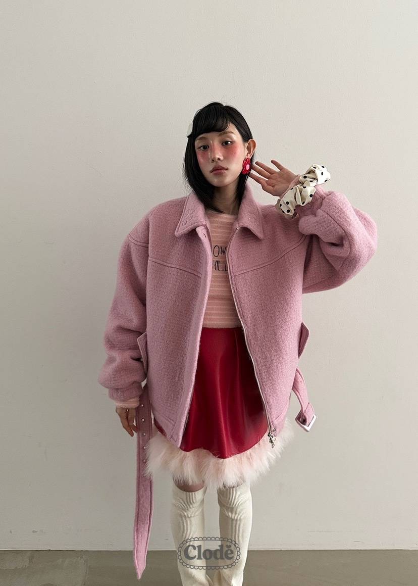 CLODE東大門㊣代購女裝新款職業推薦人氣短款大衣含腰帶羊毛CLODE短款大衣