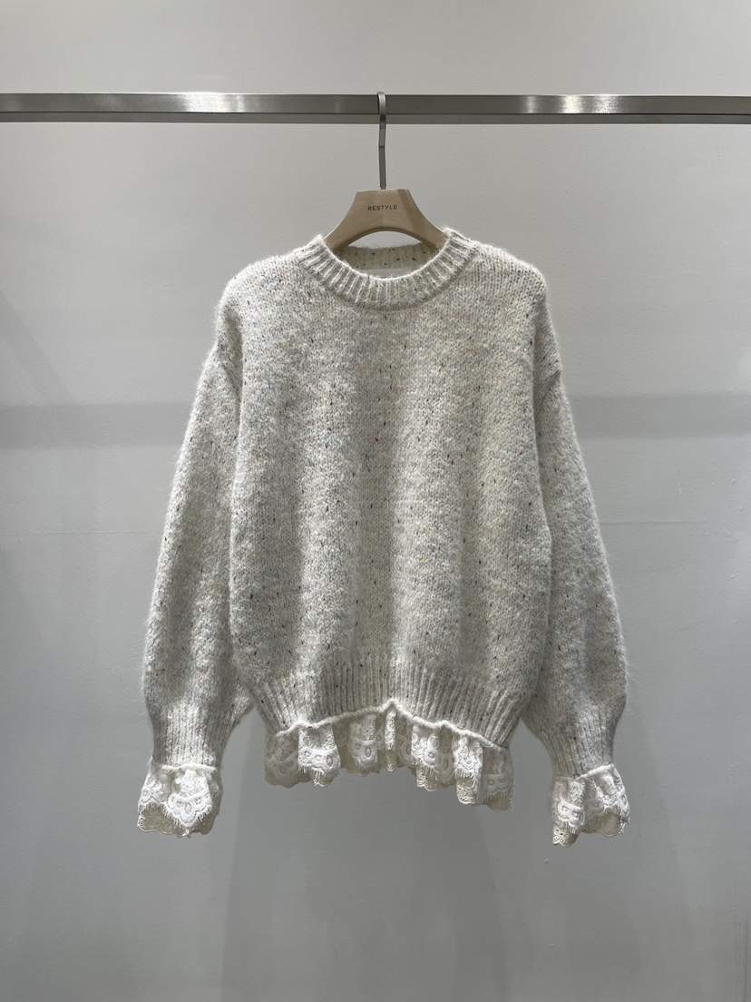RE STYLE-Q東大門㊣代購女士新款25秋冬熱賣推薦針織衫蕾絲RE STYLE針織衫