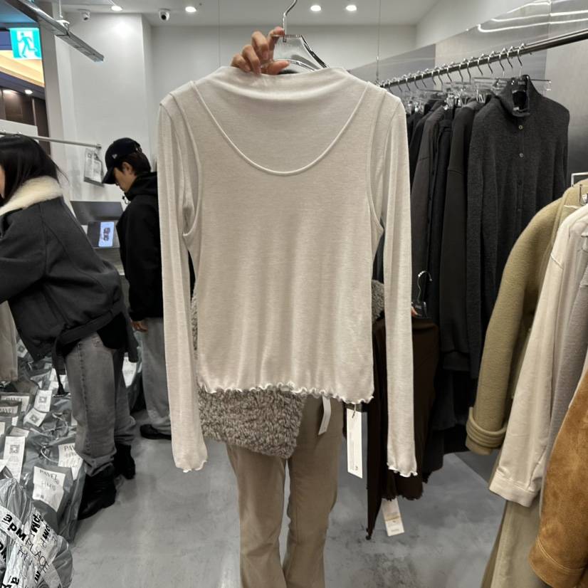 PAVEL韓國代購㊣女裝新品熱賣25秋冬長袖T恤假兩件羊毛柔軟絨PAVEL長袖T恤