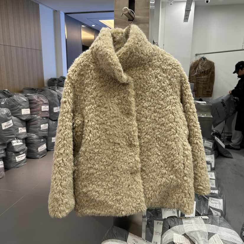 PAVEL東大門㊣代購女士新品人氣25秋冬休閑短款大衣毛皮紐扣PAVEL短款大衣