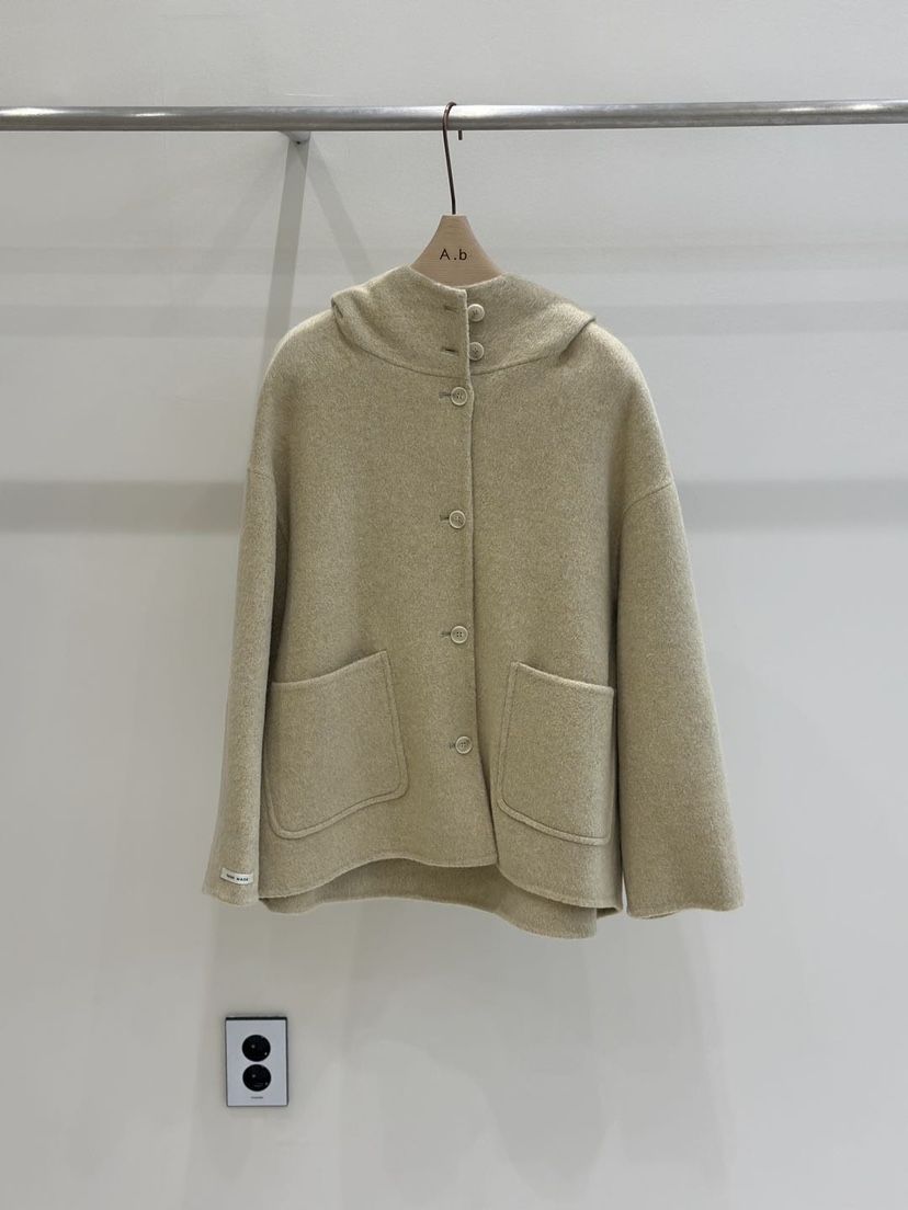 AUTUMN BEIGE-Q韓國代購㊣女士新款職業中長款大衣高領連帽A.b/AUTUMN BEIGE中長款大衣