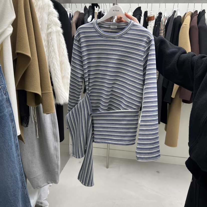 NUTPLAN東大門㊣代購女士新品職業25秋冬推薦長袖T恤荷葉邊NUTPLAN長袖T恤