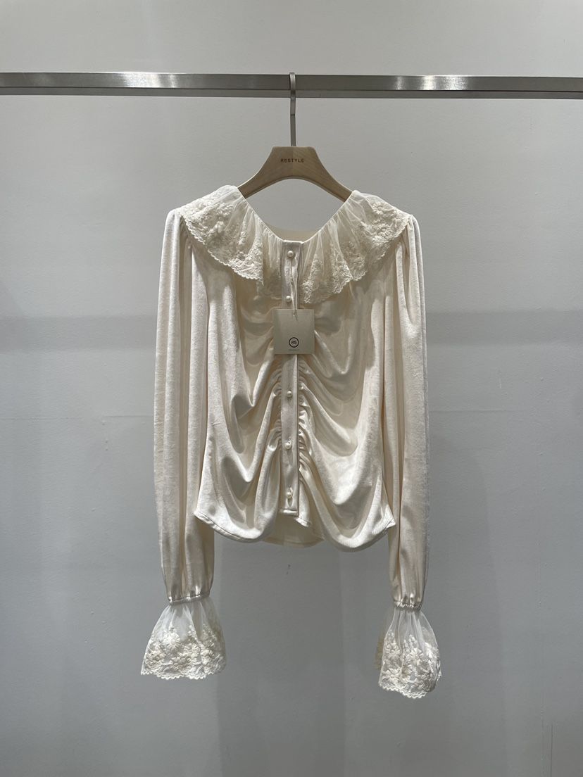 RE STYLE-Q韓國代購㊣女裝新品時尚熱賣人氣襯衫蕾絲衫貂皮RE STYLE襯衫/蕾絲衫