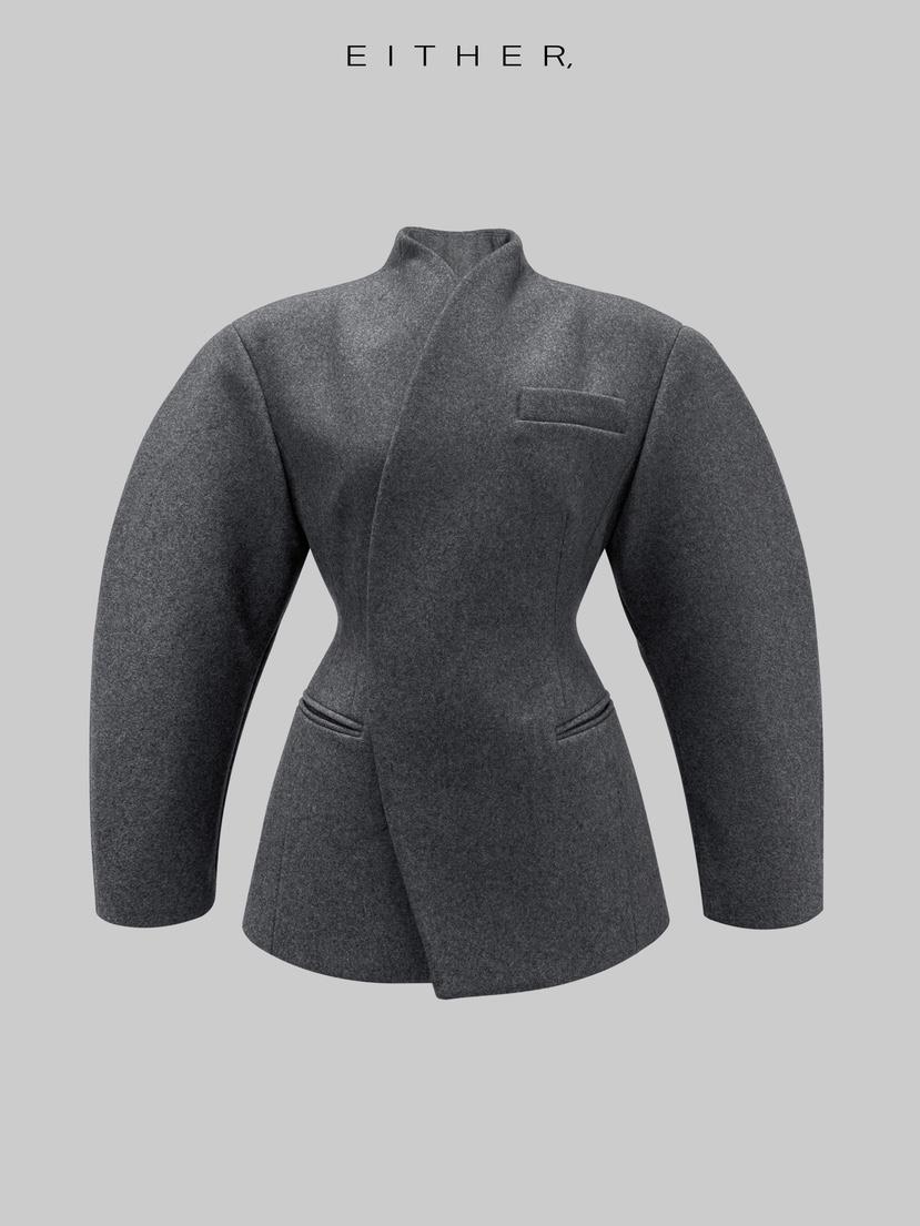 EITHER東大門㊣實拍女士新品推薦時尚人氣休閑短款大衣羊毛EITHER短款大衣