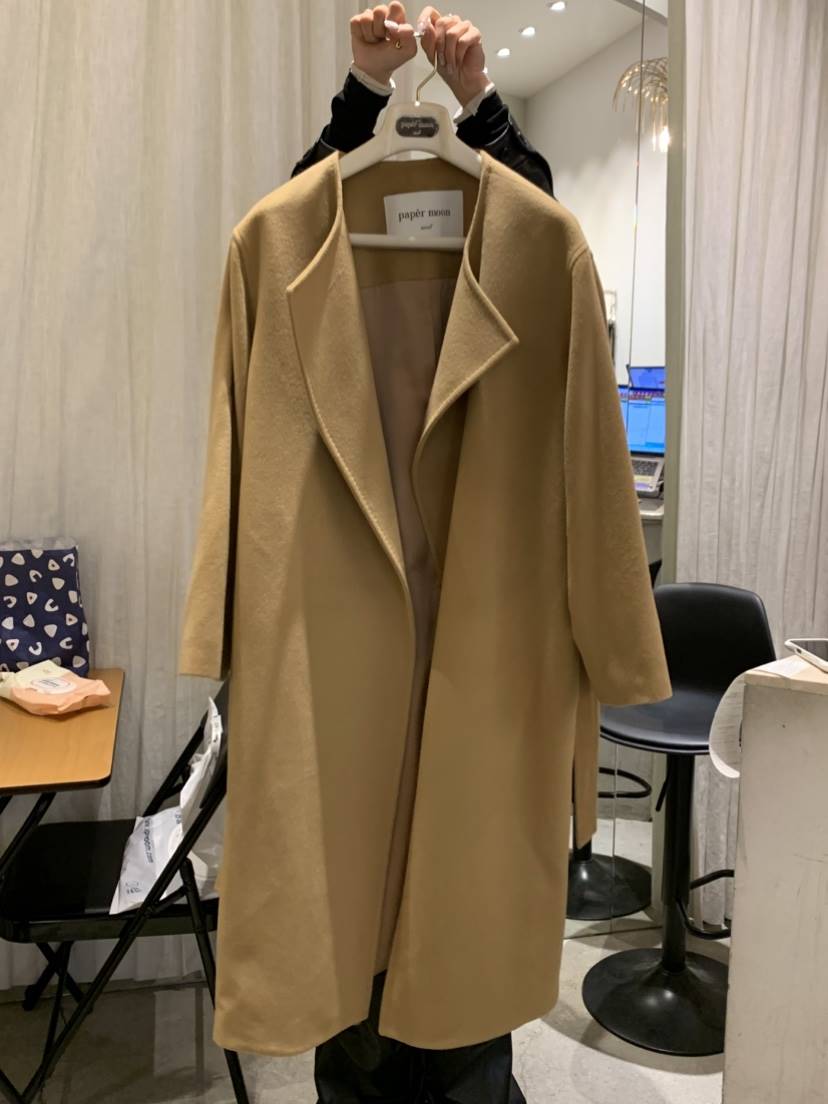 PAPERMOON韓國代購㊣女士新款25秋冬真品休閑中長款大衣羊絨paper moon中長款大衣