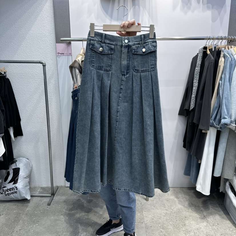 BLOOM韓國直郵㊣女士新品熱賣真品休閑時尚25秋冬職業長裙褶裥BLOOM-Q長裙