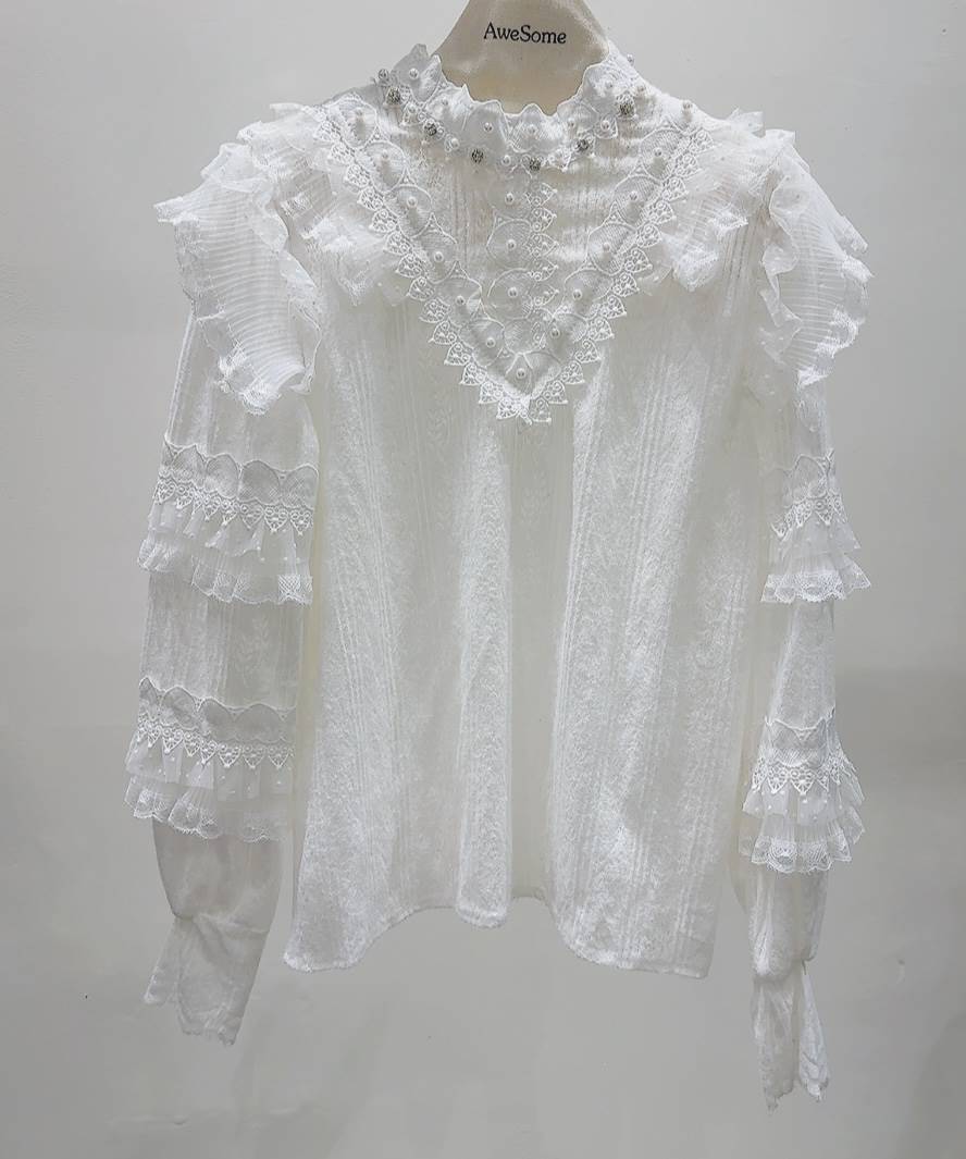 AWESOME-P韓國直郵㊣女裝新款職業時尚推薦襯衫蕾絲衫天鵝絨AWESOME-P襯衫/蕾絲衫