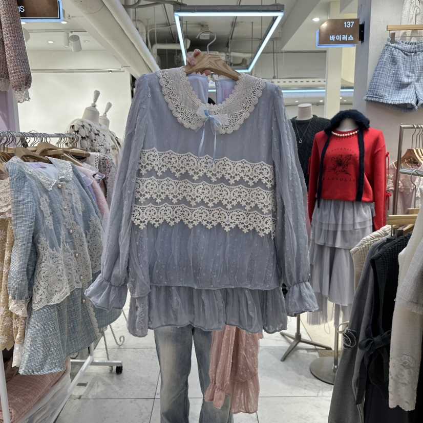 MS韓國代購㊣女裝新款職業休閑熱賣時尚人氣推薦襯衫蕾絲衫MS襯衫/蕾絲衫