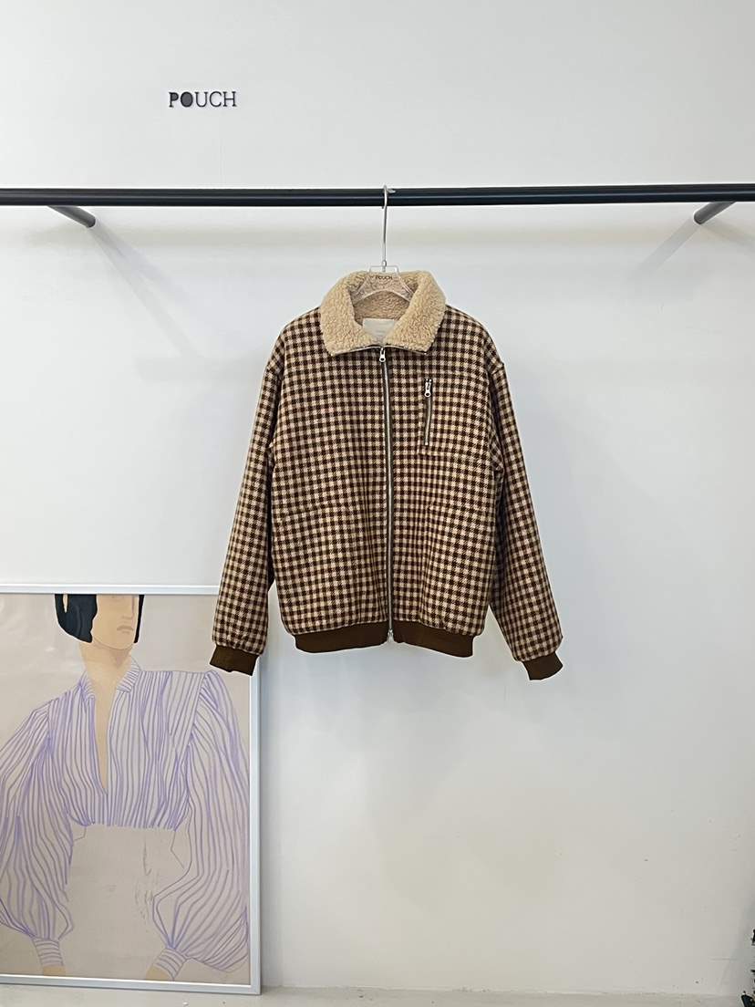 POUCH韓國直郵㊣女裝新品推薦真品熱賣時尚職業25秋冬夾克格子POUCH夾克