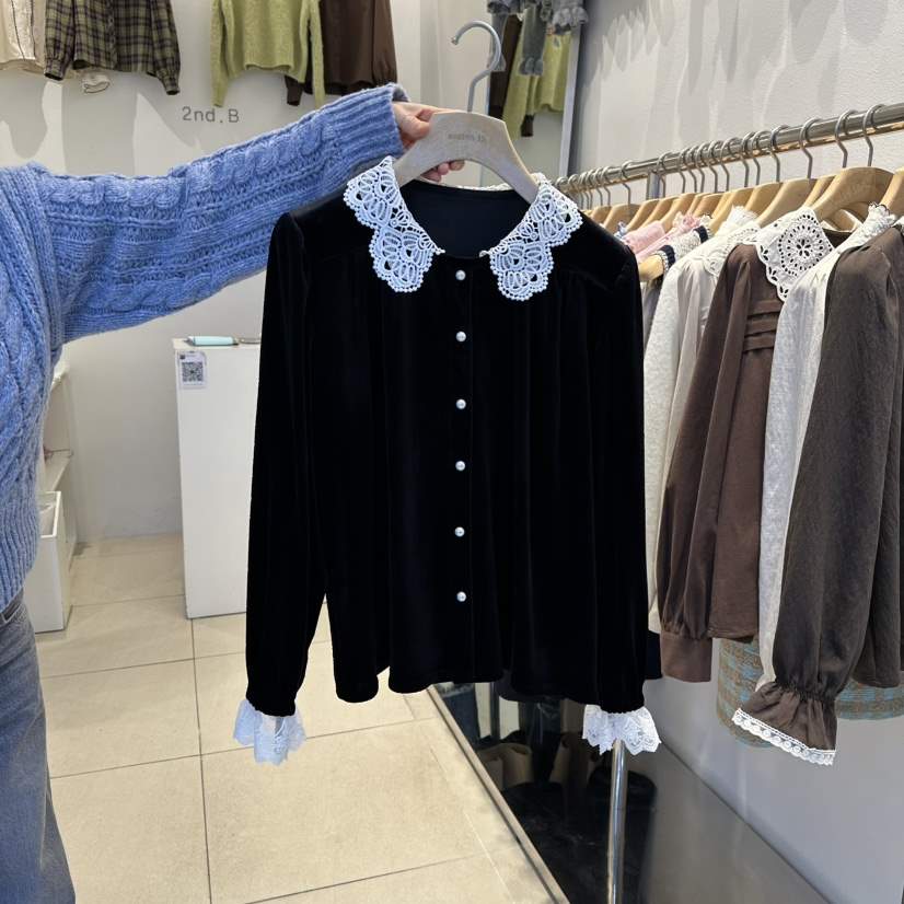 2nd B-S東大門㊣實拍女裝新品熱賣時尚人氣襯衫蕾絲衫天鵝絨2nd B-S襯衫/蕾絲衫