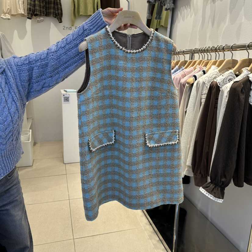 2nd B-S東大門㊣代購女士新品人氣休閑25秋冬時尚連衣裙格子2nd B-S連衣裙