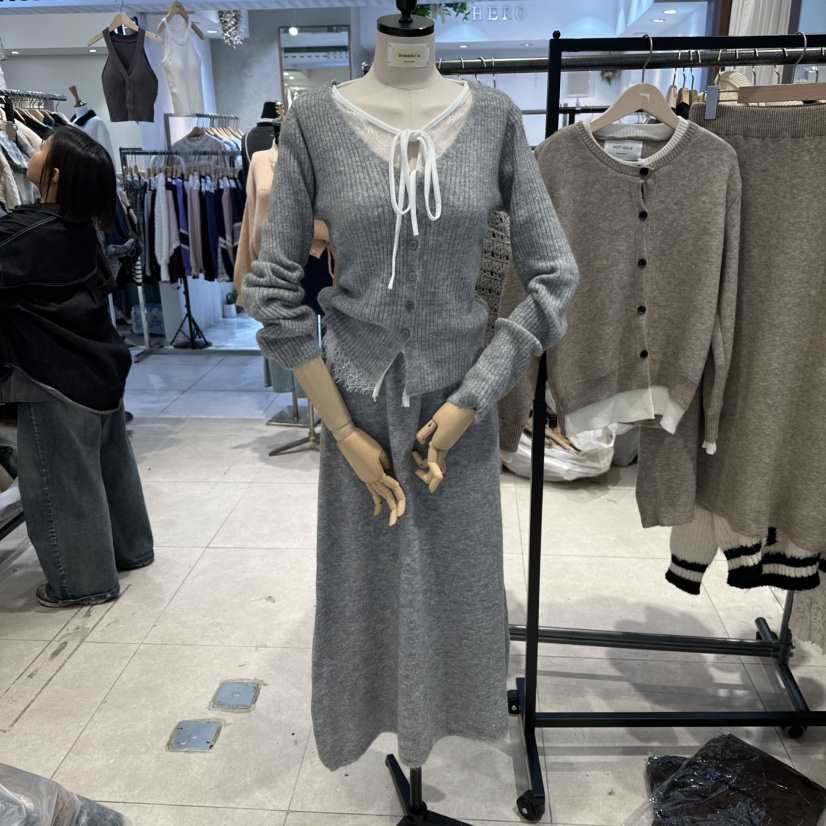 DREAM GIRIS韓國代購㊣女士新品人氣套裝三件套套裝蕾絲雙層開衫DREAM GIRIS/HOT PLACE_ISSUE套裝