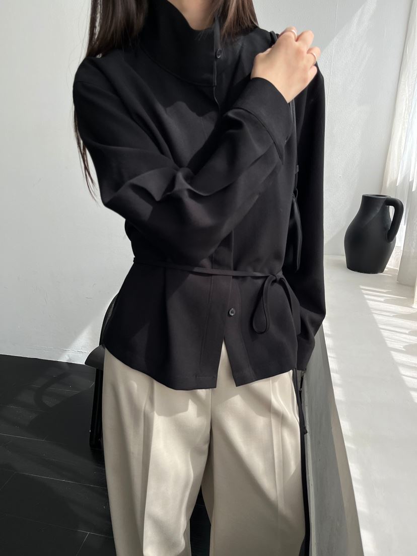 aube nunt東大門㊣代購女士新款休閑25秋冬襯衫蕾絲衫含腰繩aube nunt襯衫/蕾絲衫