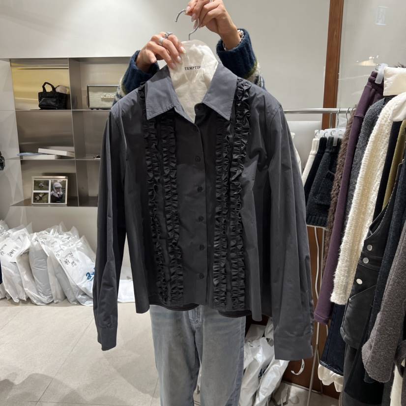 TEMPTING韓國直郵㊣女裝新品時尚人氣推薦襯衫蕾絲衫荷葉邊TEMPTING襯衫/蕾絲衫