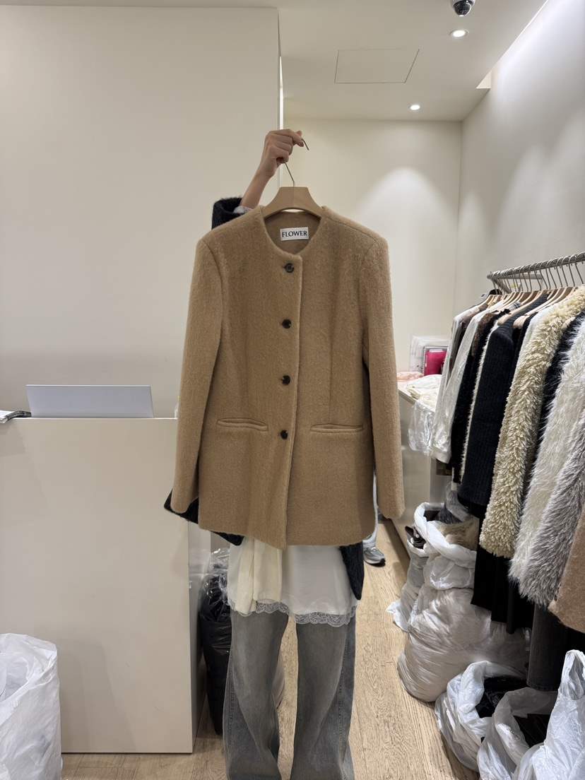 FLOWER-L韓國直郵㊣女士新品熱賣25秋冬職業人氣時尚短款大衣FLOWER-L短款大衣