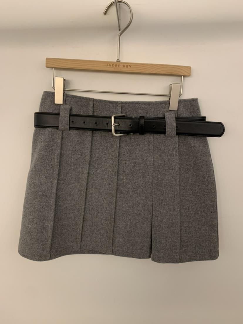 UNDER KEY東大門㊣直郵女裝新款休閑推薦短裙含腰帶羊毛褶裥UNDER KEY短裙