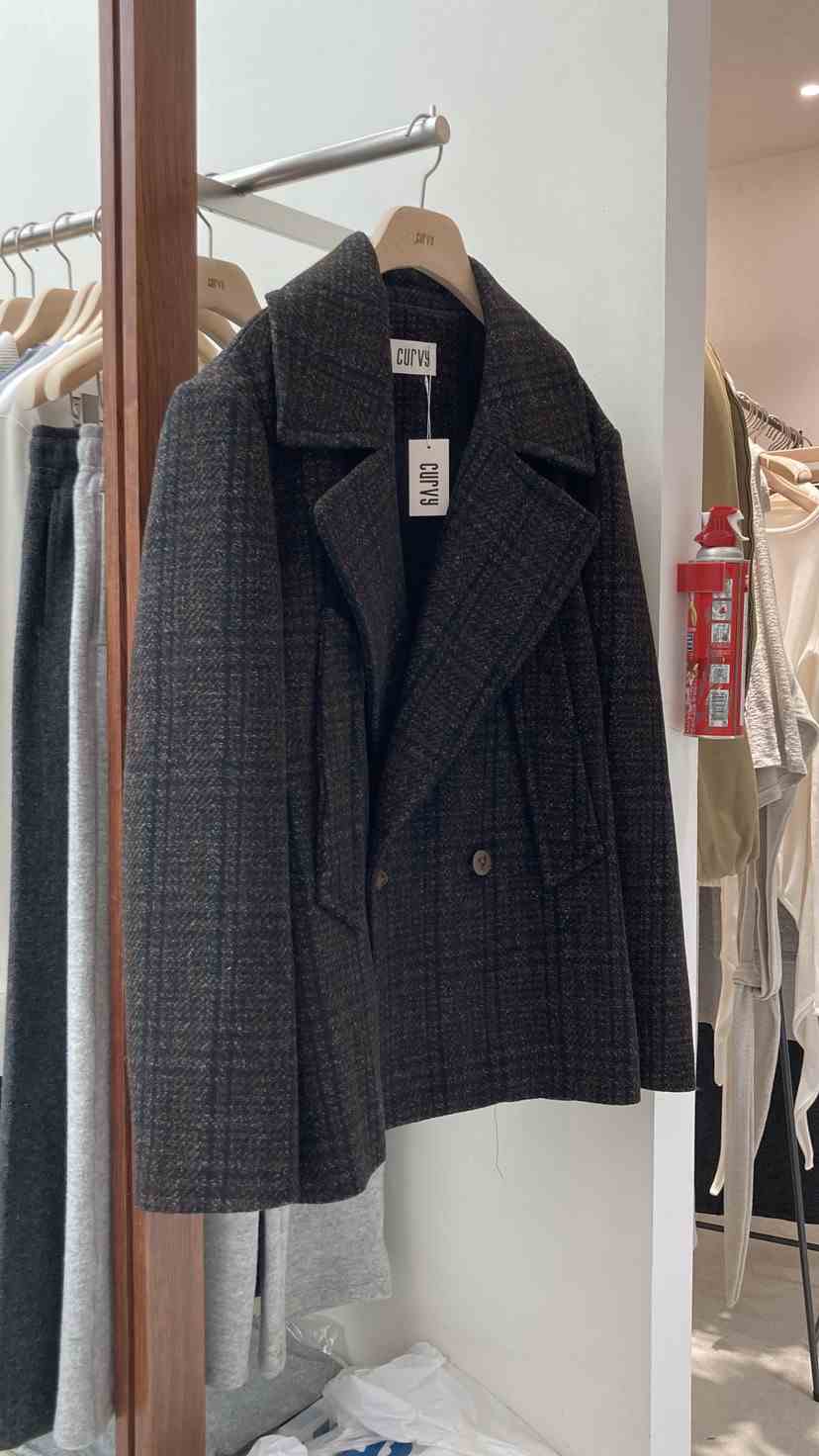 CURVY東大門㊣實拍女裝新款時尚休閑真品推薦人氣夾克羊毛格紋CURVY夾克