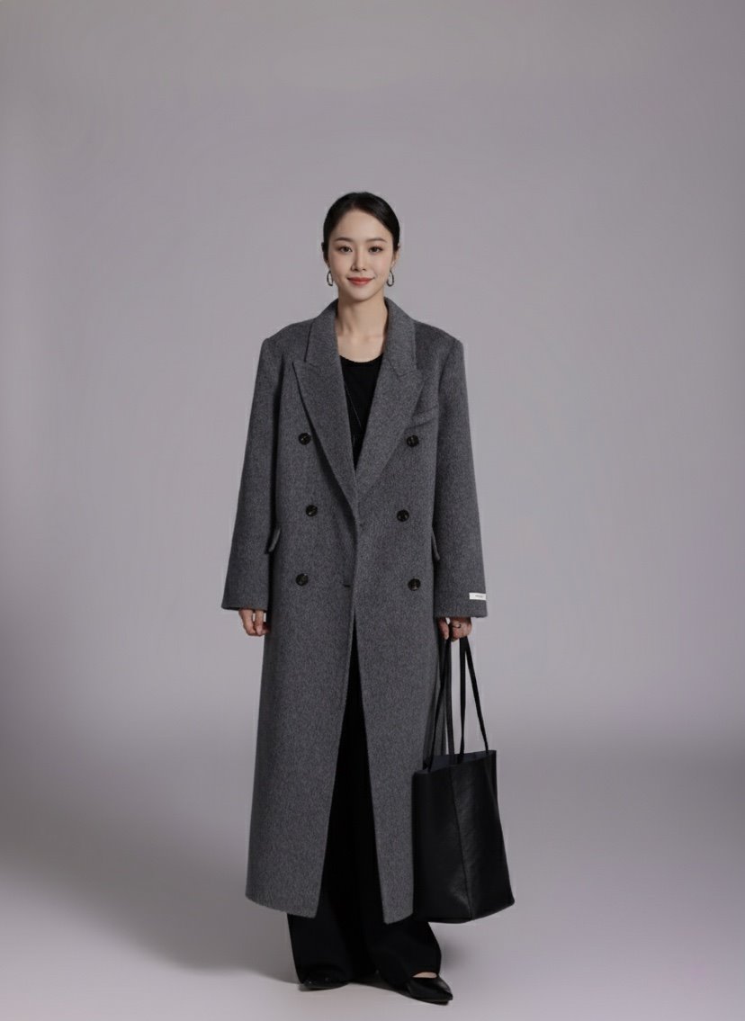 HER東大門㊣實拍女裝新品休閑人氣推薦真品中長款大衣含腰帶HANNA21中長款大衣