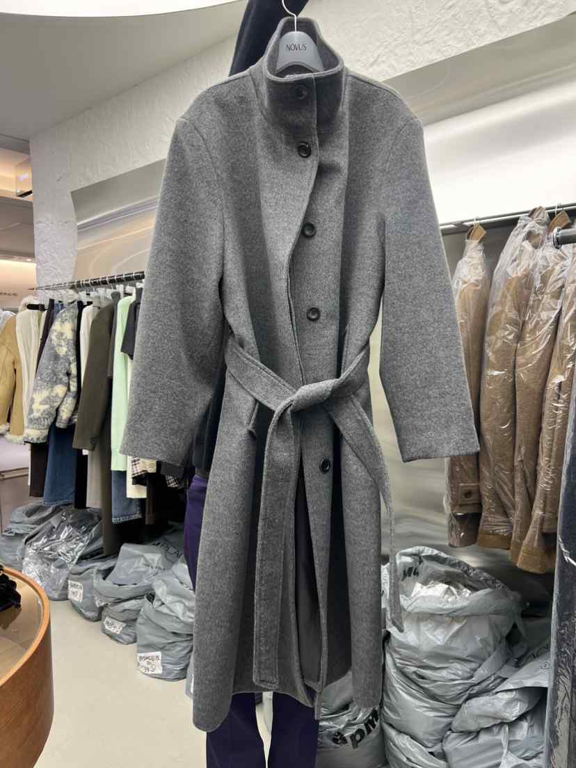 NOVUS東大門㊣實拍女士新款時尚休閑中長款大衣含腰帶羊毛羊絨NOVUS中長款大衣