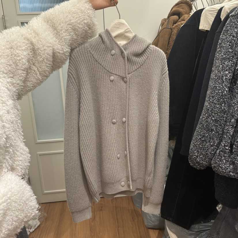 JADEMARKET韓國代購㊣女士新款熱賣職業真品毛衣雙層開衫連帽JADE MARKET毛衣