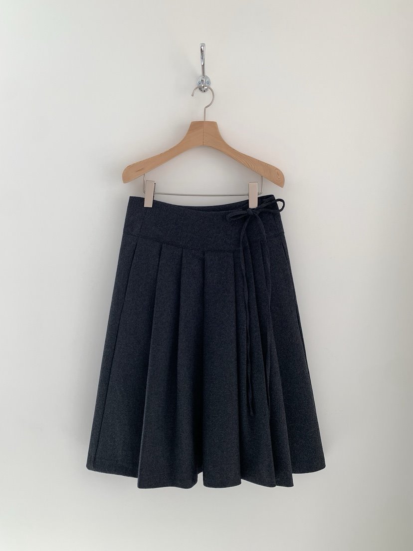 COURGETTE韓國代購㊣女裝新款25秋冬時尚半身裙中短裙羊毛褶裙COURGETTE半身裙/中短裙