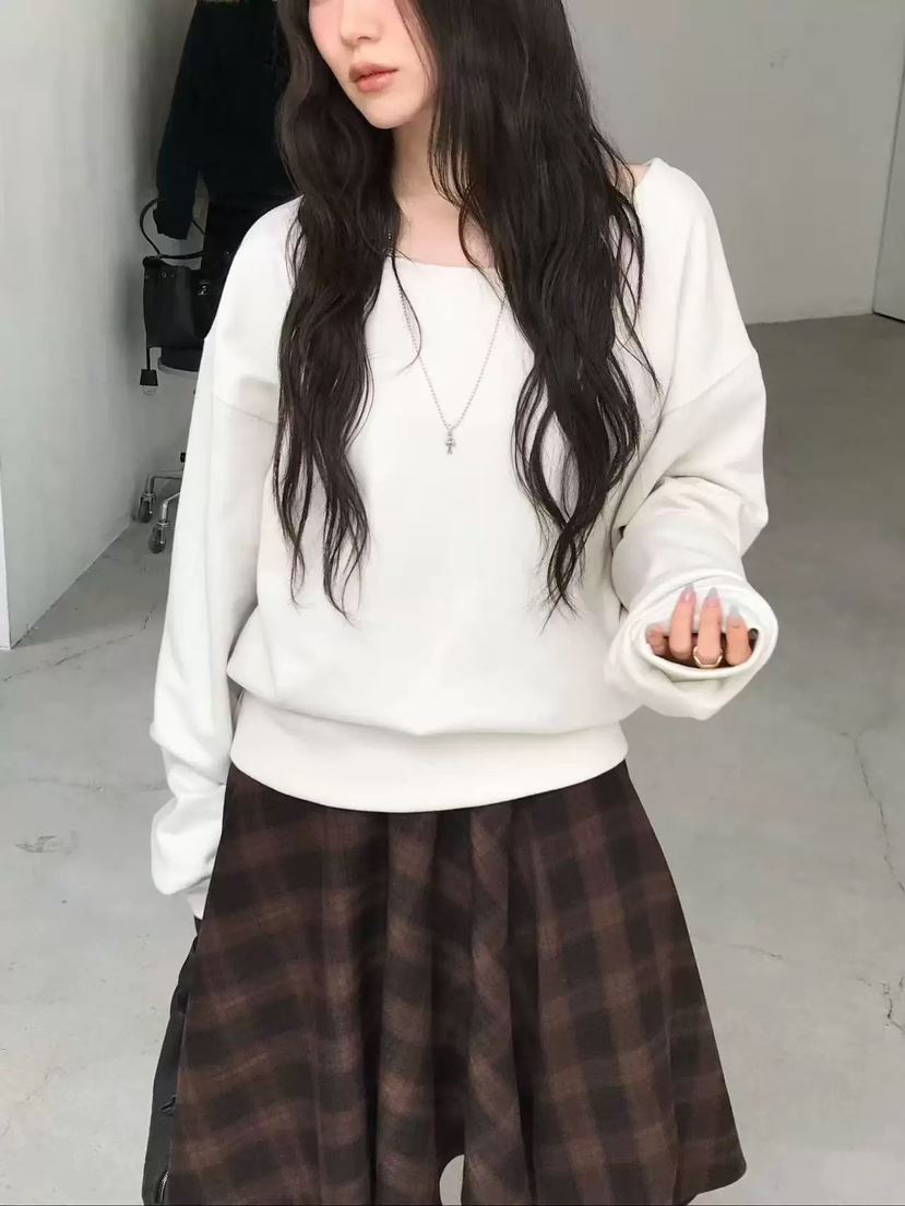 NUESE東大門㊣代購女士新款熱賣人氣休閑推薦職業衛衣加絨露肩NUESE衛衣