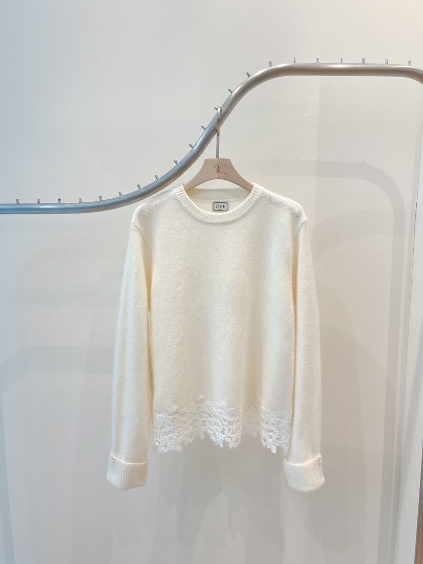 OVE東大門㊣直郵女裝新品真品推薦時尚25秋冬休閑針織衫蕾絲OVE針織衫