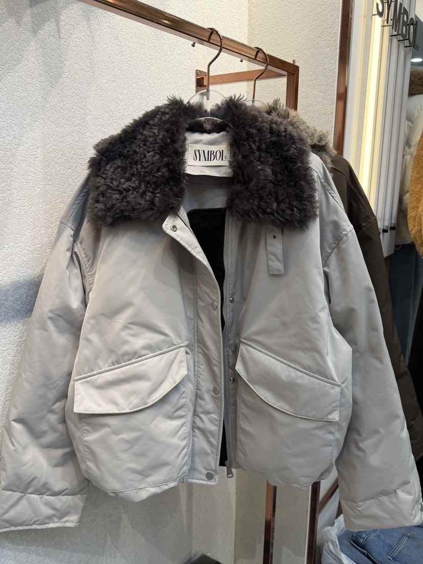 SYMBOL韓國代購㊣女士新品時尚25秋冬人氣休閑短款羽絨服皮草SYMBOL短款羽絨服