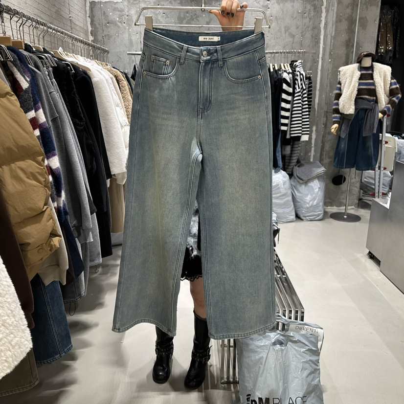 JUNI韓國直郵㊣女士新款職業時尚25秋冬人氣熱賣牛仔褲加絨my juni牛仔褲