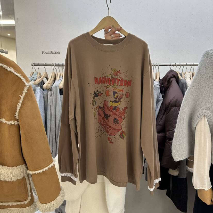 FOUNDATION韓國直郵㊣女士新款熱賣職業時尚休閑人氣長袖T恤FOUNDATION長袖T恤