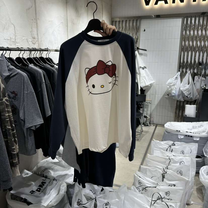 VANTA韓國直郵㊣女裝新款休閑職業真品熱賣長袖T恤可愛的插肩VANTA長袖T恤