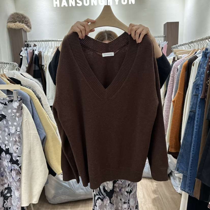 HANSUNGHYUN東大門㊣實拍女裝新款職業熱賣毛衣V領羊毛寬松HANSUNGHYUN毛衣