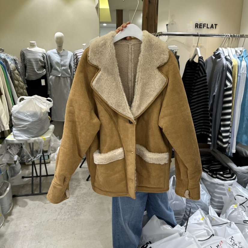 REFLAT東大門㊣直郵女裝新品推薦職業時尚熱賣短款大衣麂皮REFLAT短款大衣