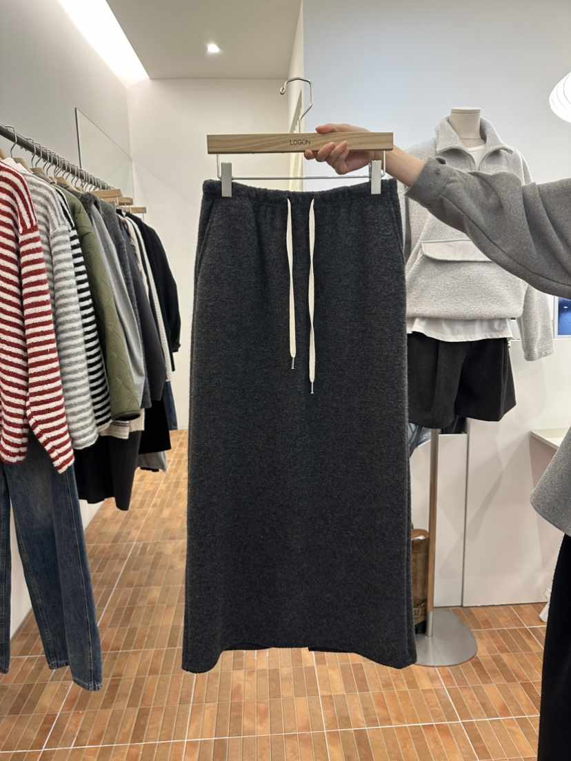 LOGON韓國代購㊣女士新品熱賣推薦人氣休閑真品長裙羊毛羅紋LOGON長裙